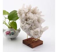 Rock and Mineral Display Stand, Brass Frame Holder, 2.56*2.56*3.15in Small Display Easel for Minerals, Rocks, Stones, with Wooden Base, Decorative Stand for Collectibles