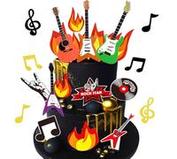 Rock and Roll Cake Decorations Music Cake Toppers Musical Birthday Party Cake Decorations for Musical Cake Toppers Set Guitar Music Karaoke Theme Birthday Party Supplies