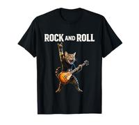 Rock and Roll Cat Playing Guitar Rock Band Funny Cat T-Shirt