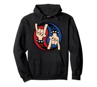 Rock and Roll Devil Horns Hand Gesture Yin Yang Pullover Hoodie