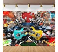 Rock And Roll Guitar Phtography Backdrop Graffiti Brick Wall Disco Musical Background For 80s 90s Birthday Party Decor Poster 250x180CM