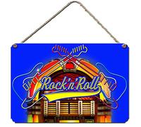 ROCK AND ROLL JUKEBOX WALL PLAQUE. 28cm X 19cm aluminium wall sign. Guitar and Wurlitzer Wall Sign. Can Be Personalised.