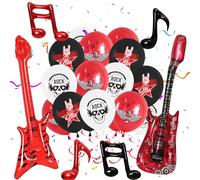 Rock and Roll Party Decorations - 42 Pieces Music Theme Latex Balloons, Guitar Foil Balloons, Born To Rock Decor, 60s 70s 80s Party Supplies in Red, Black, White