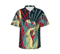 Rock and Roll Print Hawaiian Shirt for Men,Beach Shirts,Casual Summer Button Down Short, Vacation Shirt Black