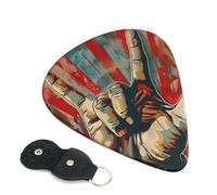 rock and roll Printed Guitar Picks, 6 Pack with Leather Keychain Pick Holder - 0.46mm, 0.71mm, 0.96mm Assorted Thickness for Acoustic Ukulele, Electric Guitar, Acoustic Guitar, Bass