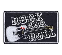 Rock and ROLL Sew on Patch - Guitar Iron on Patches for Rockers, Heavy Metal Fans, Punk Fans, Instrument Music Fans - Wildly Popular Punk Patches for Jackets, Jeans, Backpacks, Hats - 90x55 mm