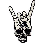 Rock and Roll Skull Hand Symbol Finger Sign Patch Embroidered Applique Badge Iron On Sew On Emblem