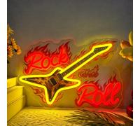 Rock and Roll Star Guitar Neon Sign Dimmable Flaming Electric Guitar Lamp | USB Powered Music Instrument LED Neon Light for Wall Decor Bedroom Music Studio Bar Party Musical Show Wall Art, 40 x 28cm