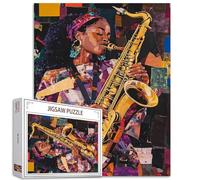 Rock and Roll Woman 1000 Piece Jigsaw Puzzles for Adults Jazz Musician Painting Jigsaw Puzzle Africa Black Girl 1000 Pieces Puzzles Game Cool Girl Playing Saxophone Wall Decor DIY Craft Puzzle Art