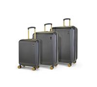 Rock Aria Set of 3 Hard Shell Suitcase in Charcoal with Gold - A Sleek Statement with Gold Toned Accents - Telescopic Handle, Impact-Resistant Material, TSA Combination Lock - Small, Medium & Large