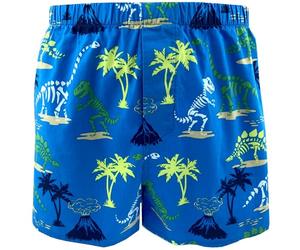 ROCK ATOLL Men's Traditional Cotton Boxer Shorts in Fun Unusual Pattern & Bold Prints, Blue Dino Fossil Print, M