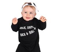 Rock Baby Sleepsuit for Boys or Girls | Cool Milk, NAPS, Rock & ROLL Romper Outfit - Unique Heavy Metal New Baby or Parents Gift | Baby Moo's UK (0-3 Months)