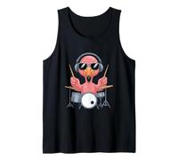 Rock Band Flamingo with Drumsticks Headphones Tank Top