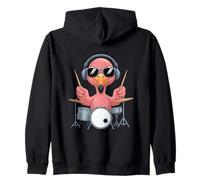 Rock Band Flamingo With Drumsticks Headphones Zip Hoodie