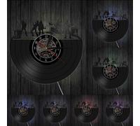 Rock Band on Stage Black & White Wall Art Vintage Vinyl Record LP Wall Art Silent Wall Clock Music Band Live Music Studio Decor With LED