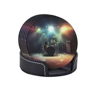 Rock Band Stage Coasters Set of 6, Leather Coasters for Drinks Absorbent Drink Coasters with Holder Cup Mat for Tabletop Protection Cup Coasters for Coffee Table Coasters Gifts