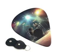 Rock Band Stage Guitar Picks 6 Pack with Leather Guitar Pick Holder Keychain, Plectrum Key Fob Cases Bag, Abstract Art Plectrum for Acoustic Electric Guitar, Ukulele 0.96mm