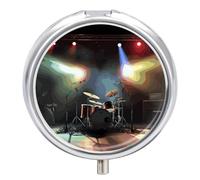 Rock Band Stage Pill Organizer Travel Pill Box 3 Compartment Daily Round Medicine Container with Mirror Weekly Portable Pill Dispenser Cases for Purse Pocket
