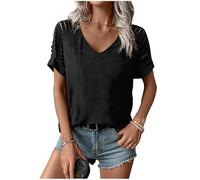 Rock Band T-Shirt for Women V-Neck Country Music Short Sleeved Shirt Retro Nashville Guitar Graphic Hollowed Tee Tops, Pure Black, XL