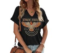 Rock Band T-Shirt for Women V-Neck Country Music Short Sleeved Shirt Retro Nashville Guitar Graphic Hollowed Tee Tops, A-Black, M