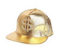 Rock Baseball Hat - Dollar Sign Adjustable Hip Hop Hat - Stage Performance Costume 80s Rapper Fashion Headwear for Running, Street Dancing, Masquerade Gold
