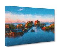 Rock Beach in Helsinki Finland Canvas Print | Gallery Wrapped 30mm Frame Wall Art | 30x20 inches | Ready to Hang | Abstract Seascape Picture | Living Room Bedroom Lounge Office