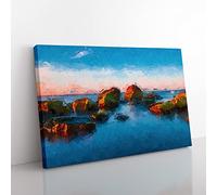 Rock Beach In Helsinki Finland In Abstract Modern Art Canvas Wall Art Print Ready to Hang, Framed Picture for Living Room Bedroom Home Office Décor, 50x35 cm (20x14 Inch)