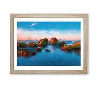 Rock Beach In Helsinki Finland In Abstract Modern Art Framed Wall Art Print, Ready to Hang Picture for Living Room Bedroom Home Office Décor, Oak A2 (64 x 46 cm)