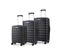 Rock Berlin Set of 3 Hard Shell Suitcases - Black | Hard-Wearing ABS - Small, Medium & Large - Telescopic Handle - 360 Swivel 8 Wheels - Integrated TSA Lock - 9.8kg Weight