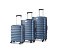 Rock Berlin Set of 3 Hard Shell Suitcases in Blue - 360 Swivel-Wheels, Hard-Wearing ABS, Telescopic Handle & Combination Lock - Cabin, Medium & Large