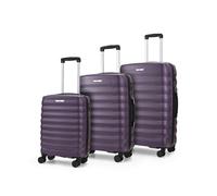 Rock Berlin Set of 3 Hard Shell Suitcases in Purple - 360 Swivel-Wheels, Hard-Wearing ABS, Telescopic Handle & Combination Lock - Cabin, Medium & Large