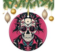 Rock Brothers Skulls Ceramic Christmas Ornaments 3 Inch Vintage Hanging Baubles with Gold String for Xmas Tree Decorations Holiday Party Yard Garden Home Decor Festive Keepsake Gift Exchange