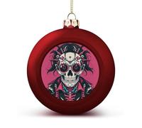 Rock Brothers Skulls Christmas Tree Ornaments 1.6 Inch Shatterproof Pc Plastic Balls with Lanyard Baubles Hanging Christmas Ball Ornaments for Xmas Tree Holiday Party Wedding Home Decorations-red
