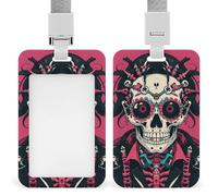 Rock Brothers Skulls Theme ID Badge Holder Retractable Badge Reel Vertical Card Name Tag Holder with Breakaway Lanyard, ID Cards Holders Case for Nurse Security Staff Women Men