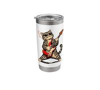 Rock Cat Playing Electric Guitar and Smoking Cigarette Stainless Steel Insulated Tumbler