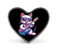 Rock Cat Playing Guitar Heart Badge Funny Lapel Pins Personalized Button Brooch Pin for Clothing Bag Accessories