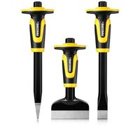 Rock Chisel Set, Firecore 3PCS Masonry Chisel with Hand Guard, Heavy Duty Point Flat Cold Chisel for Concrete Stone Brick Rock Tile Mortar Breaking Demolishing Carving Splitting Cutting Mason Tools