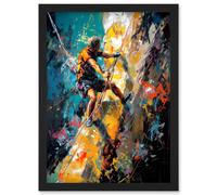 Rock Climber Climbing Multicoloured Mountain Cliff Artwork Framed Wall Art Print A4 Artery8 Black One Size