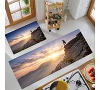 Rock Climbers At The Summit Kitchen Rug Set 2 Piece, Non Slip Anti Fatigue Orange Kitchen Mat, Machine Washable Photography Landscape Floor Mat, for Hallway Dining Room Decoration 50x80cm+50x150cm