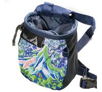 Rock Climbing Bag Sport Climb Chalk Pouch with Zippered Pocket, Brush Holder, Fleece Lining & Drawstring Closure (Purple Art Design)