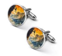 Rock Climbing Climber Mountains Men's Cufflinks Tuxedo Cuff Links Dress Shirt Tie Accessories for Business Weddings