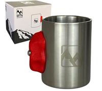 Rock Climbing Mug with Real Crimp Handle - 12oz Stainless Steel Pinch Hold Mug Climber Gift (Red)