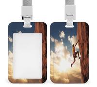 Rock Climbing Sports ID Badge Holder Waterproof Card Protector Push-Pull Slot Work ID Card Holder with Lanyard Personalized Detachable Card Holders for Office Corporate Use