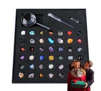 Rock Collection - Geologic Gem Kit, Natural Crystalline Raw Stone Mineral | Beautiful Crystal Stem Geology Set with Identification Guide, Box d