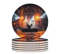 Rock Concert Stage Ceramic Coaster Round Drink Coaster with Cork Base Non-Slip Absorbent Cup Mat Suitable for Mug Beer Bar Coffee Table Protection Home Decor 6PCS