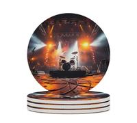 Rock Concert Stage Ceramic Coaster Round Drink Coaster with Cork Base Non-Slip Absorbent Cup Mat Suitable for Mug Beer Bar Coffee Table Protection Home Decor 4PCS