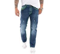 Rock Creek RC-2056 Men's Designer Jeans Trousers Thick Stitching Vintage Blue, Blue - Rc-2271, 34 W/32 L