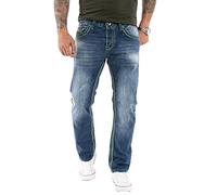 Rock Creek RC-2056 Men's Designer Jeans Trousers Thick Stitching Vintage Blue, Dark Blue - Rc-2369, 33 W/30 L