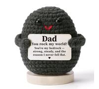 Rock Dad Gifts from Daughter Son, Handmade Crochet Animal Plush with Sweet Message, Father's Day Birthday Christmas Valentines Gift for Dad, Heartfelt Appreciation Gift for First New Step Daddy
