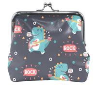Rock Dinosaur Leather Wallet Bag for Women Girls with Kiss Buckle for Card Changing, Navy Rock Dinosaur, UNITALLA, Navy Rock Dinosaur, Navy Blue Rock Dinosaur, UNITALLA, Classic